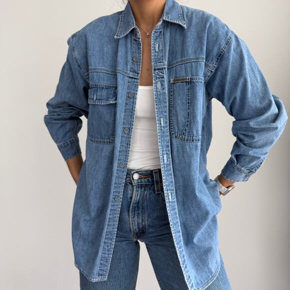 Vintage Calvin Klein 90s denim oversized button front shirt - Picture 6 of 14